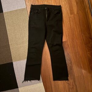 MOTHER Black Denim - Insider Crop Step Fray